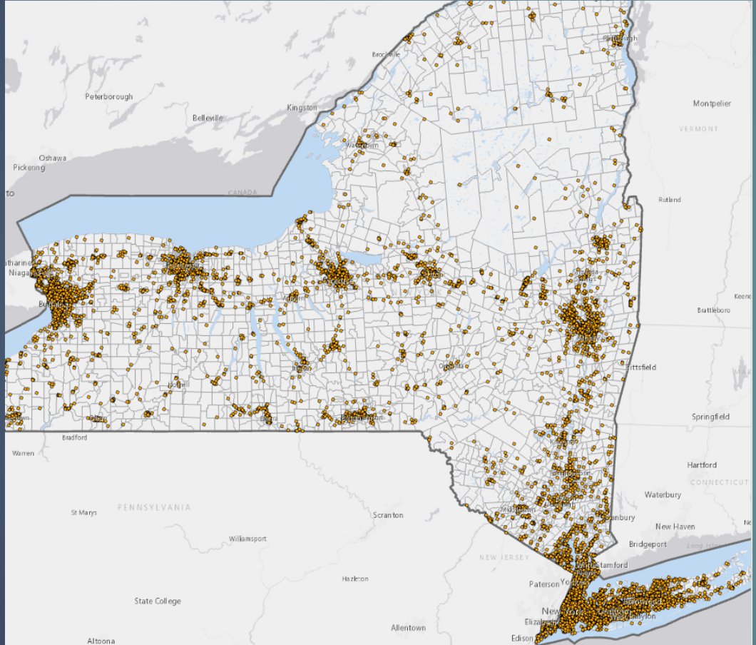 Map of hazardous waste facilities across New York State